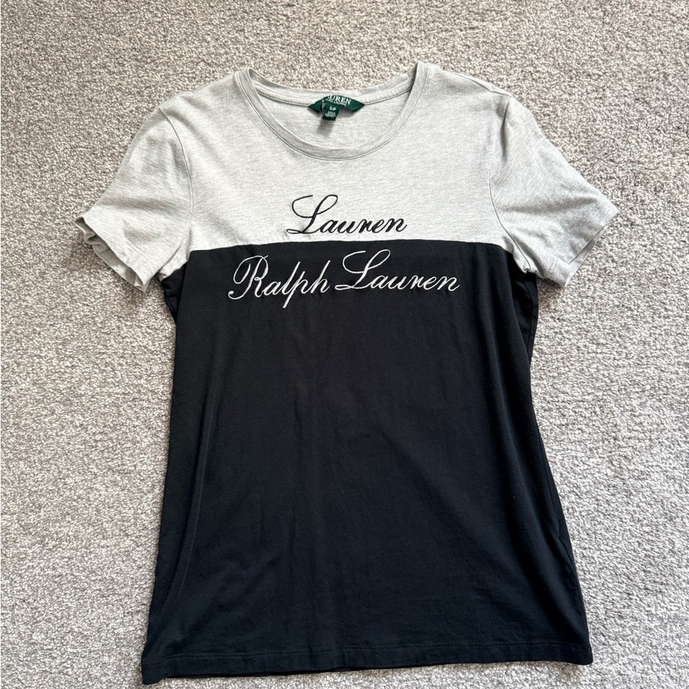 Ralph Lauren Women's Gray and Black Short Sleeve Tee